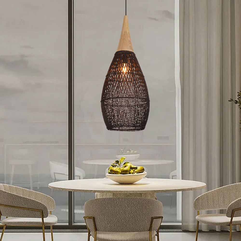 Wabi-sabi Rattan Chandeliers Rustic Handwoven Light Fixture for Restaurant