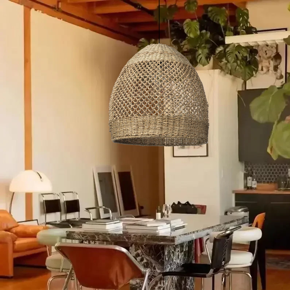Natural Seagrass Lampshade Rattan Pendant Light Handmade Lamp Fixture