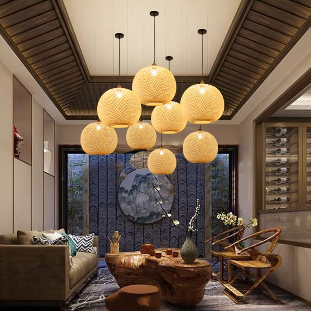 Southeast Asian Chandelier Bamboo Weaving Creative Stairwell Pendant Lamps