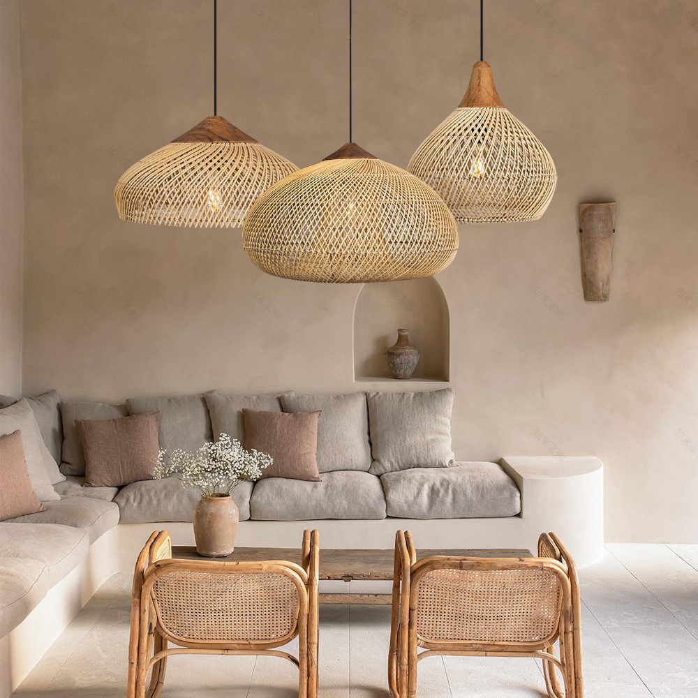 Rattan Pendant Light Wabi Sabi Style Retro Dining Room Chandelier