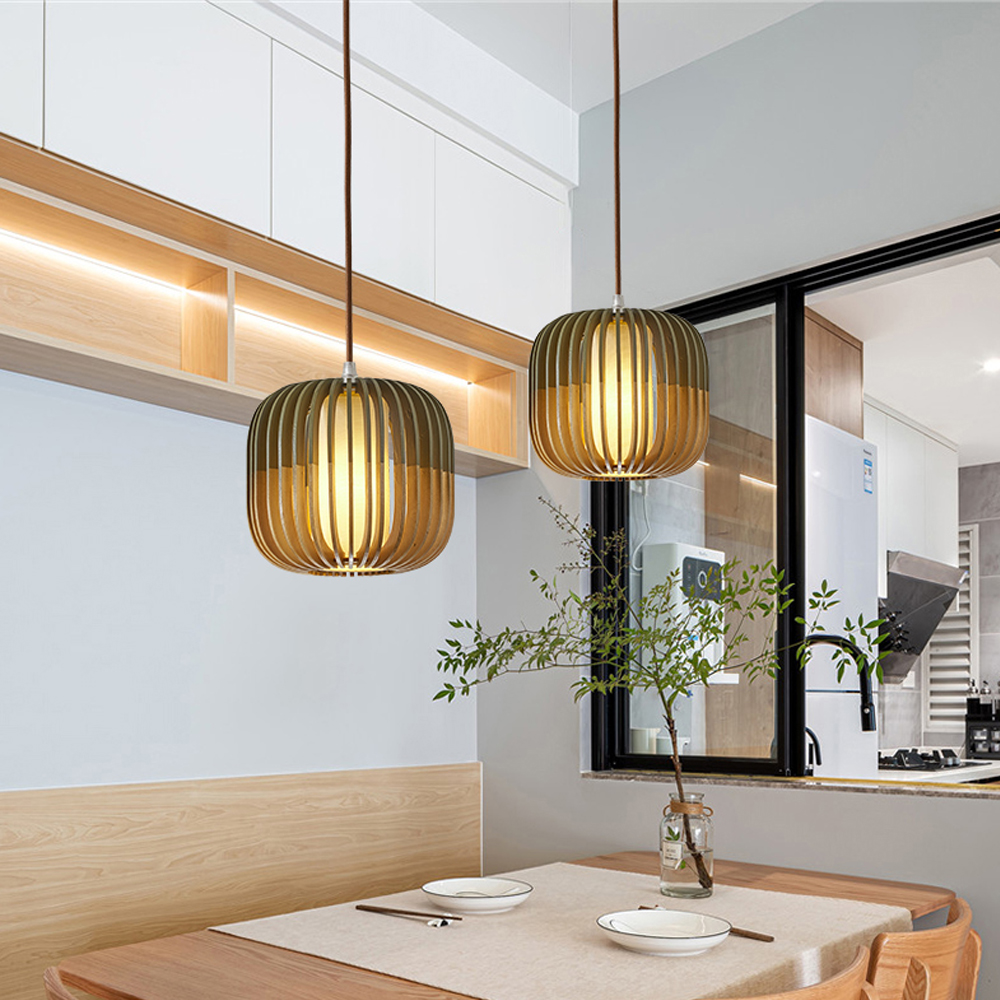 Pumpkin shaped Wooden Chandelier Handmade Nordic Hanging Lamp