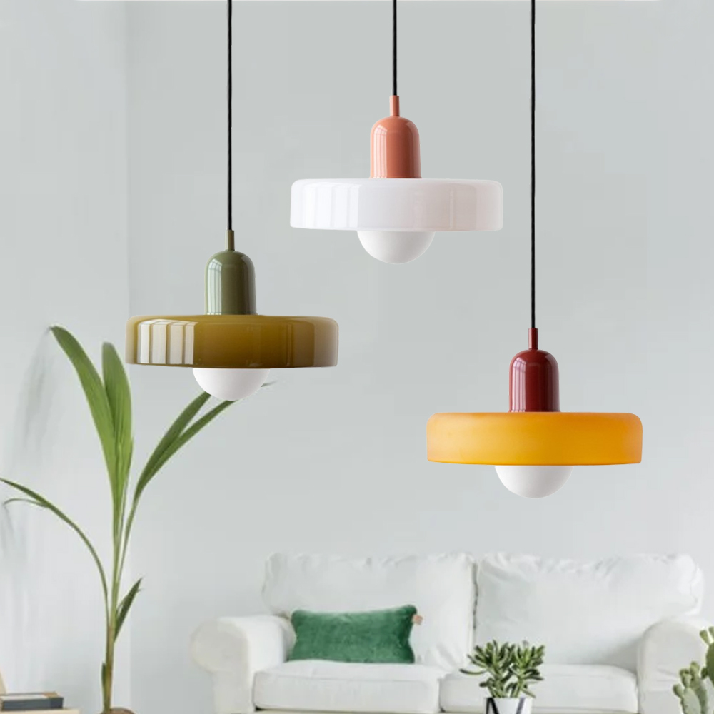 Mid-Century Modern Glass Pendant Light Memphis Dining Room Green Chandelier