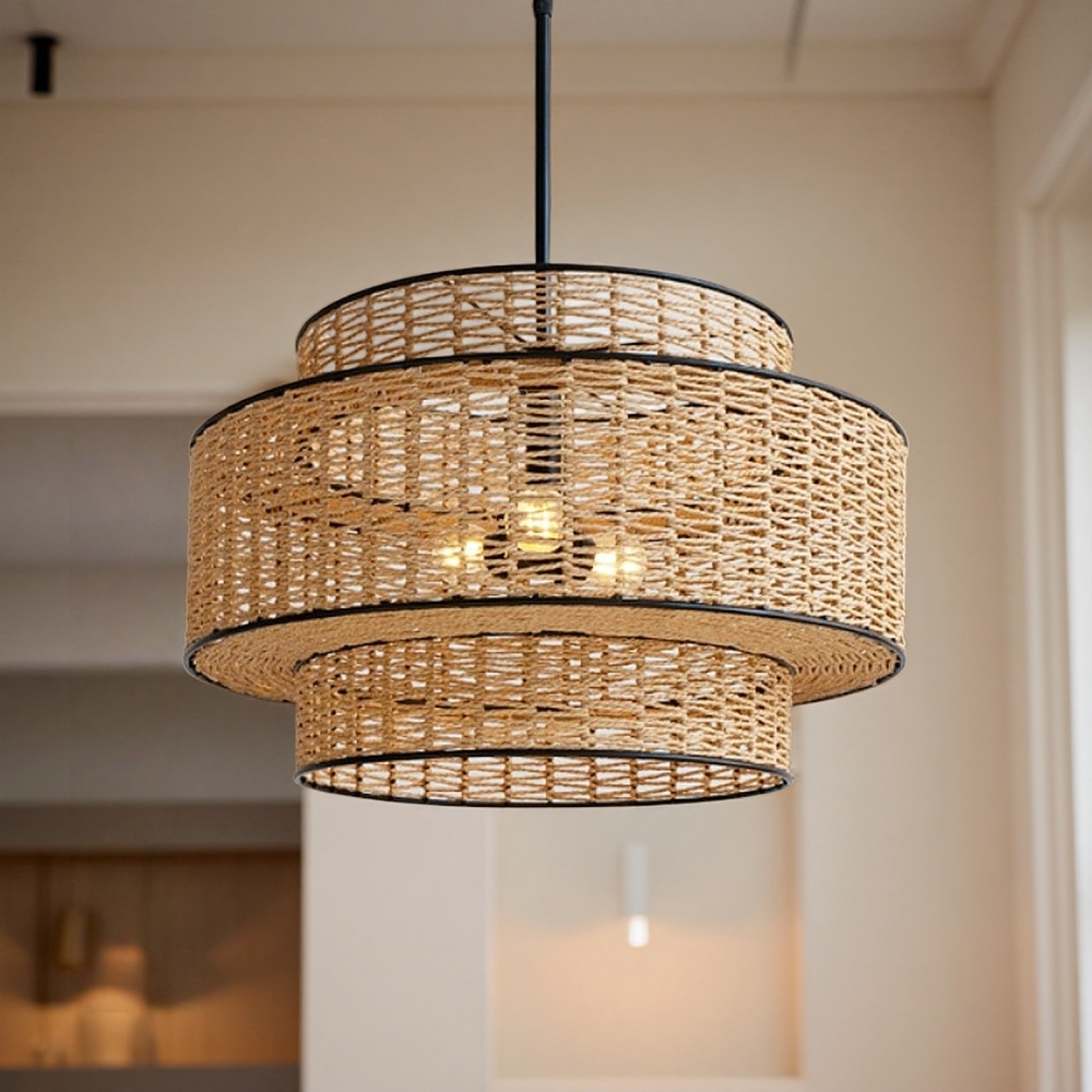 Wabi Sabi Handwoven Linen Rope Art Pendant Lamp