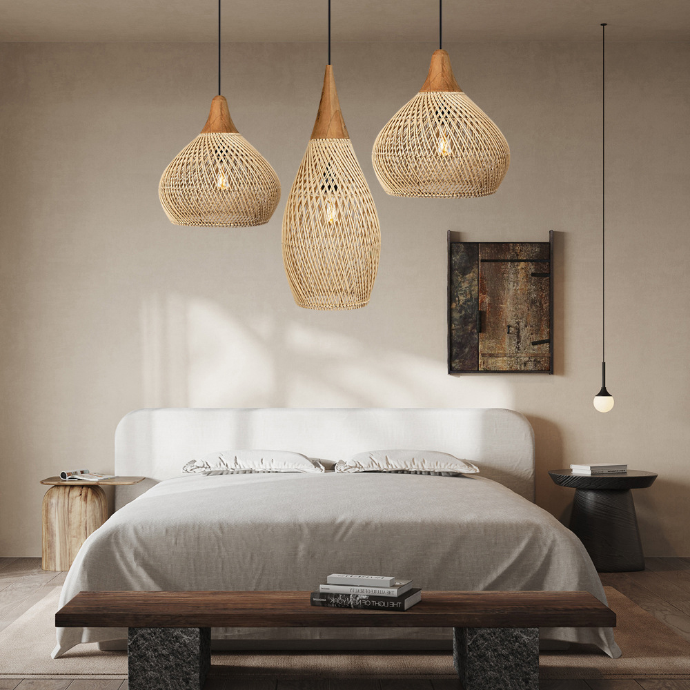 Rattan Pendant Light Wabi Sabi Style Retro Dining Room Chandelier