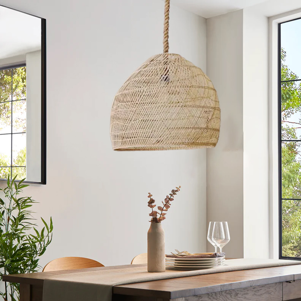 Hemp Rope Pendant Hand-woven Rattan Chandelier For Dining Room Living Room