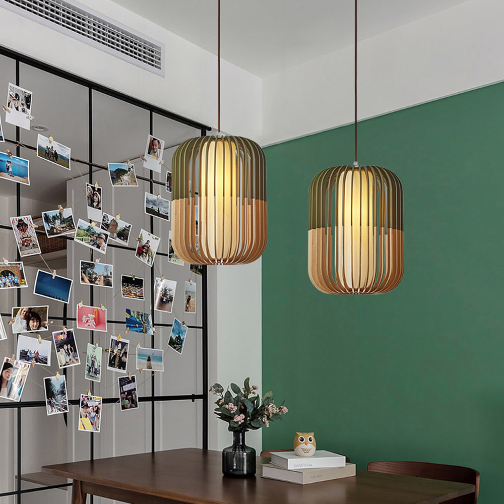 Pumpkin shaped Wooden Chandelier Handmade Nordic Hanging Lamp