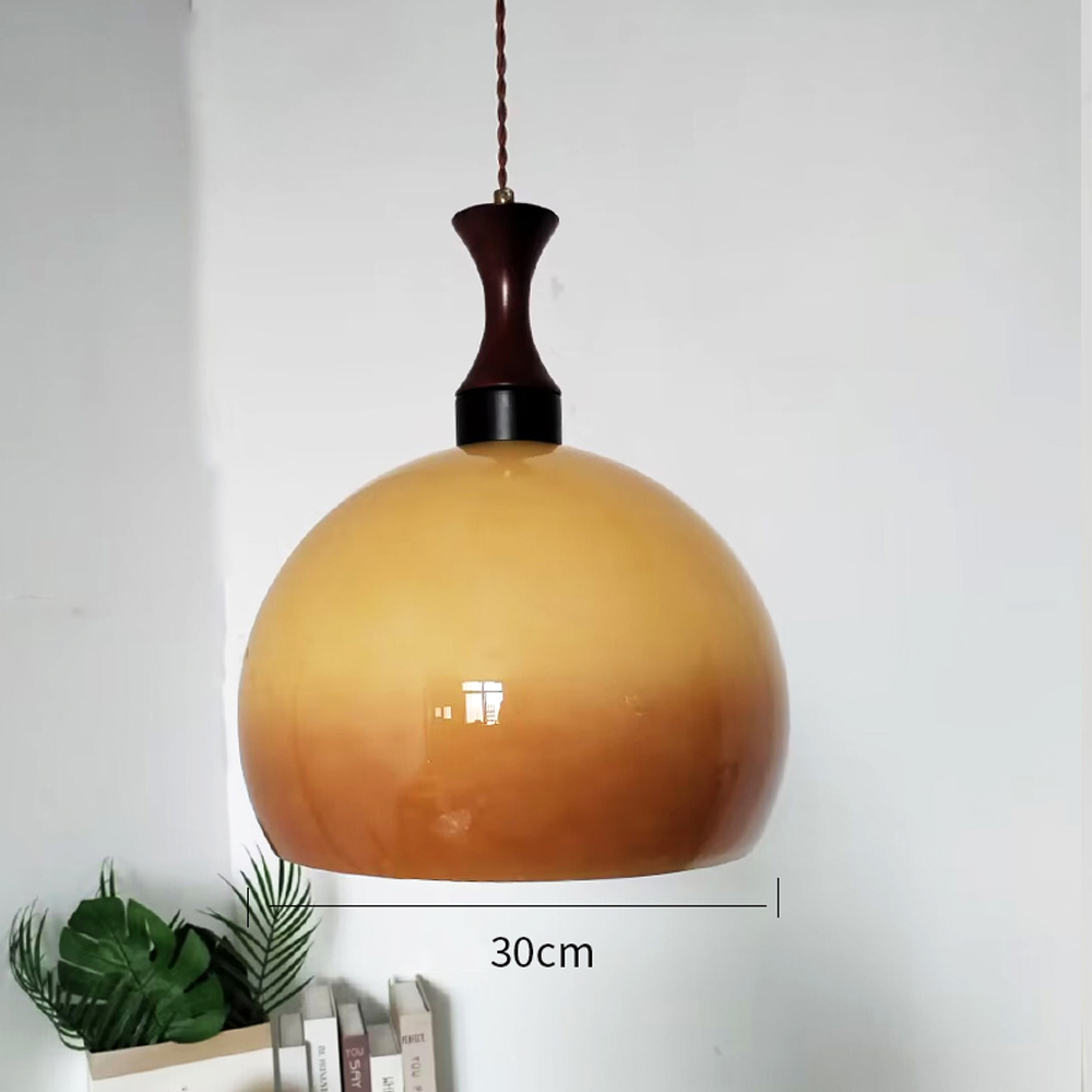 Medieval Vintage Glass Chandelier Bauhaus Restaurant Wooden Pendant Light