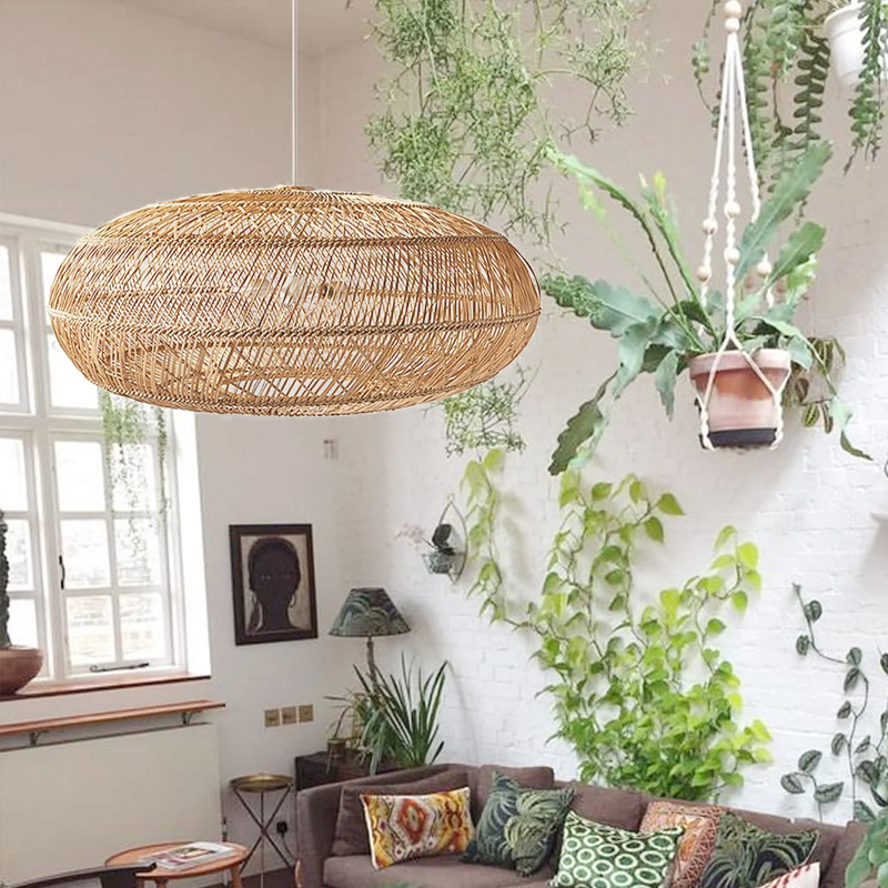 Basket Rattan Woven Lantern Chandelier Pendant Lamp Shade