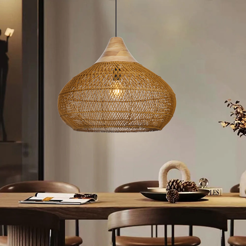 Wabi-sabi Rattan Chandeliers Rustic Handwoven Light Fixture for Restaurant