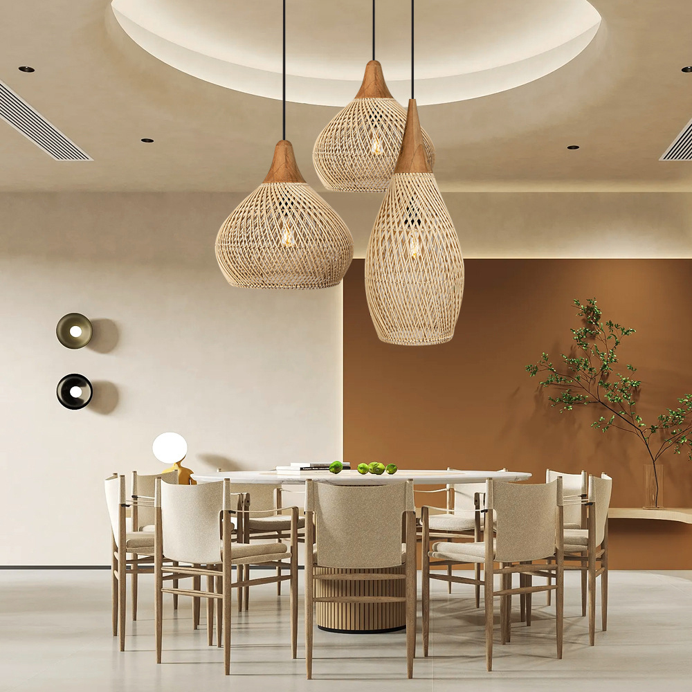Rattan Pendant Light Wabi Sabi Style Retro Dining Room Chandelier