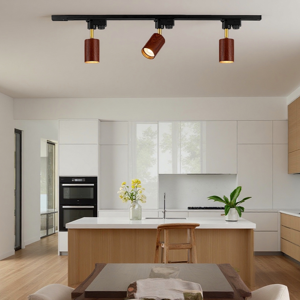 Modern Style Open-Mounted Adjustable Angle Wood Grain Track Spotlight