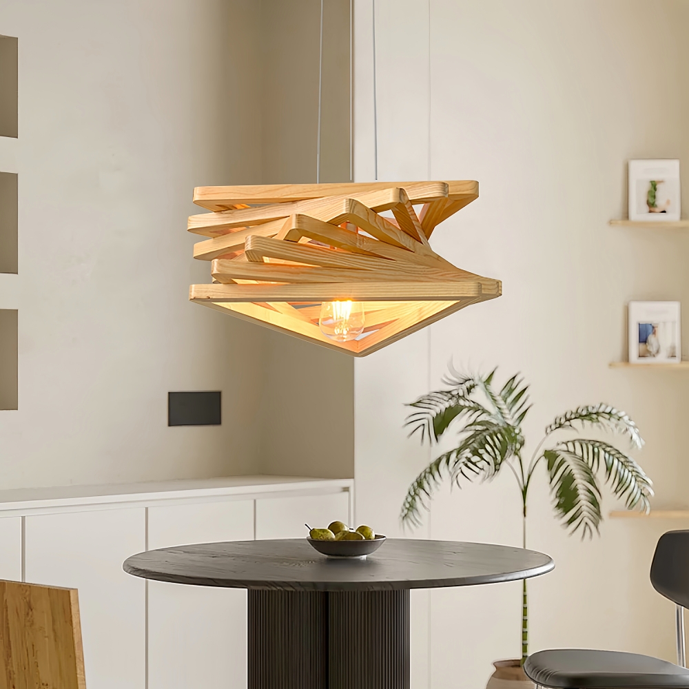 Japanese Retro Wooden Spiral Pendant Lamp