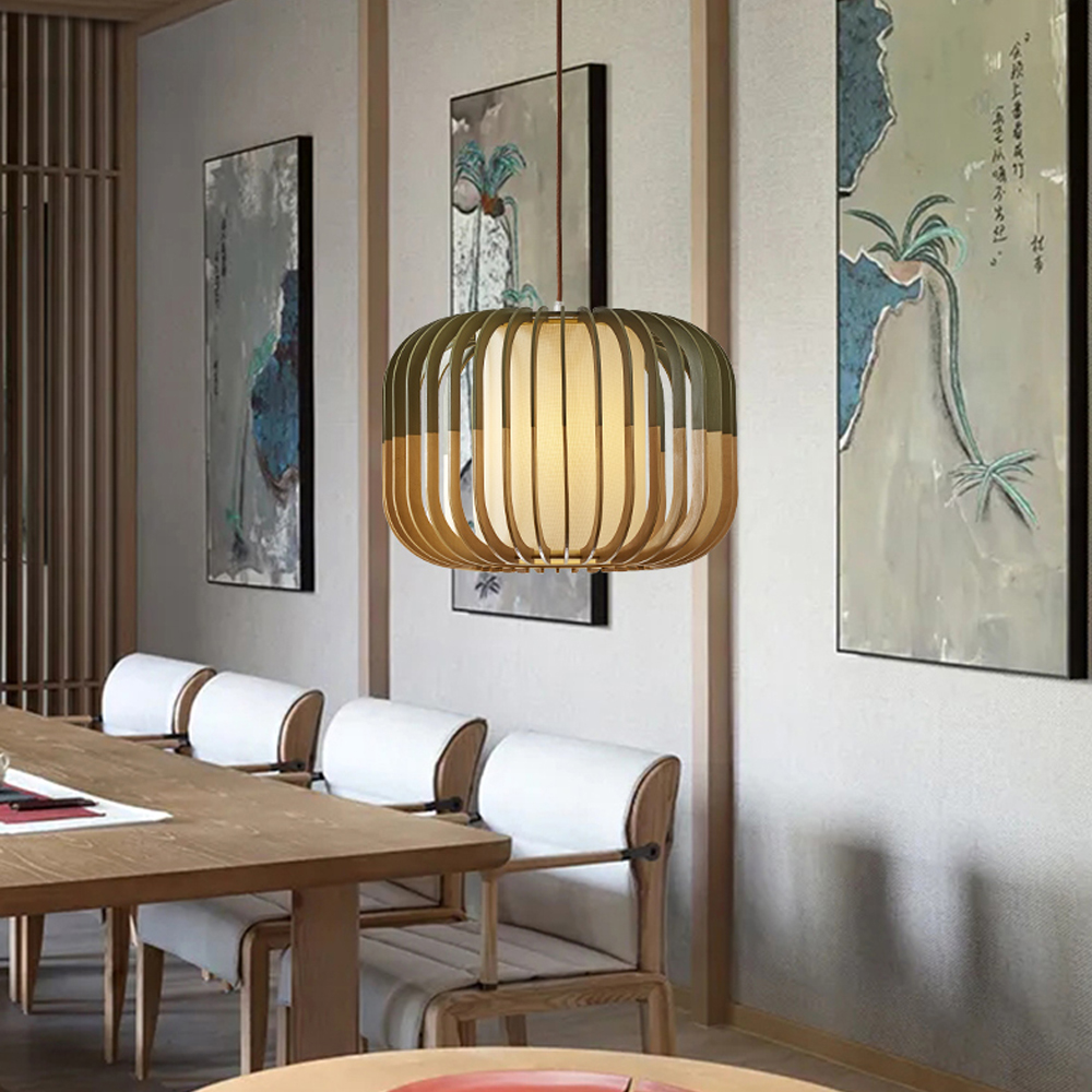 Pumpkin shaped Wooden Chandelier Handmade Nordic Hanging Lamp