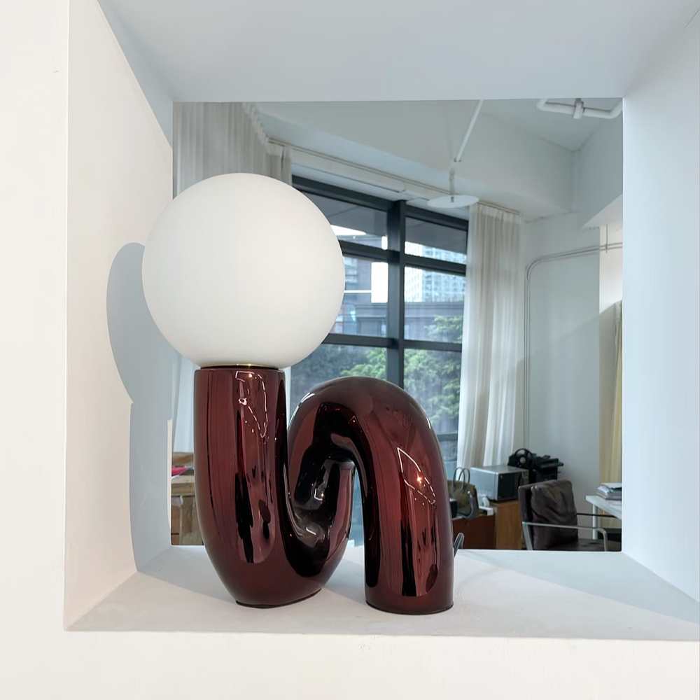 Postmodern Loop Resin Table Lamp With Frosted Glass Globe