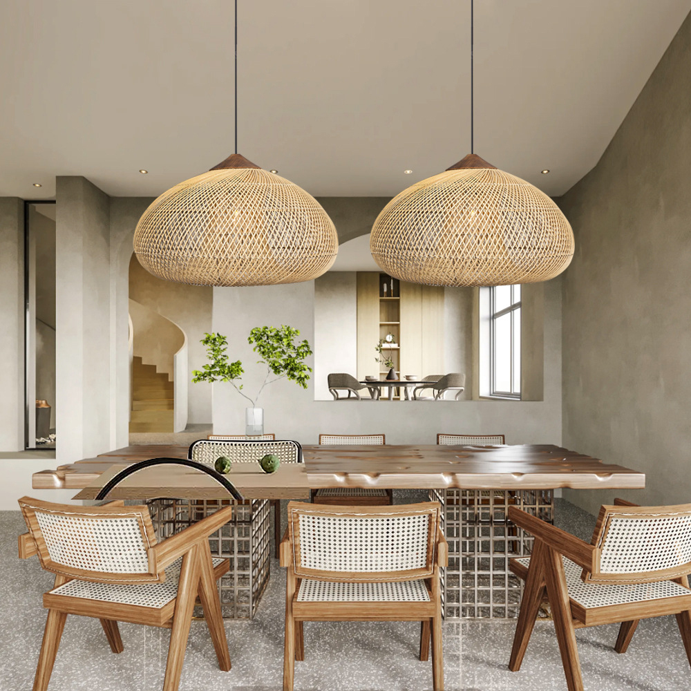 Rattan Pendant Light Wabi Sabi Style Retro Dining Room Chandelier