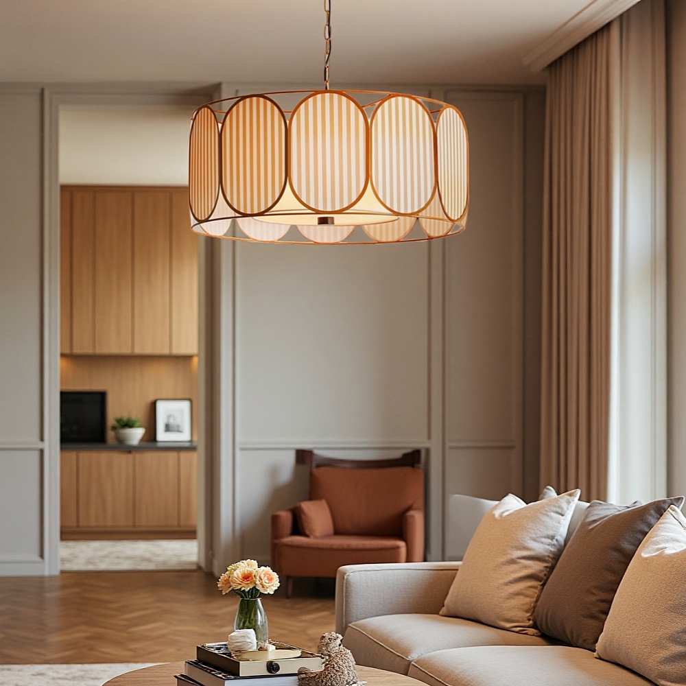 French Vintage Floral Fabric Pendant Light