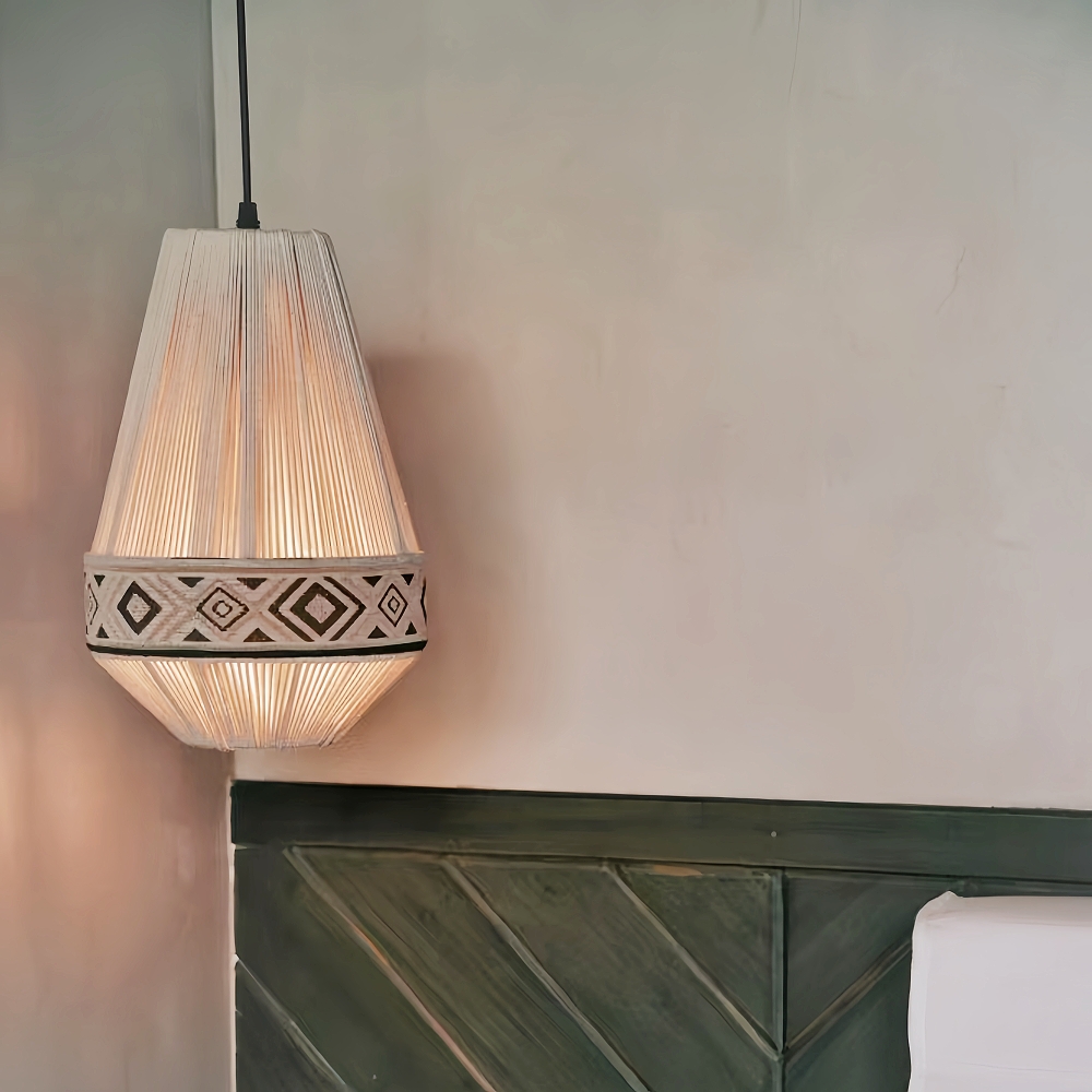 Bohemian Retro Style Hemp Rope Fabric Woven Pendant Light Bedroom