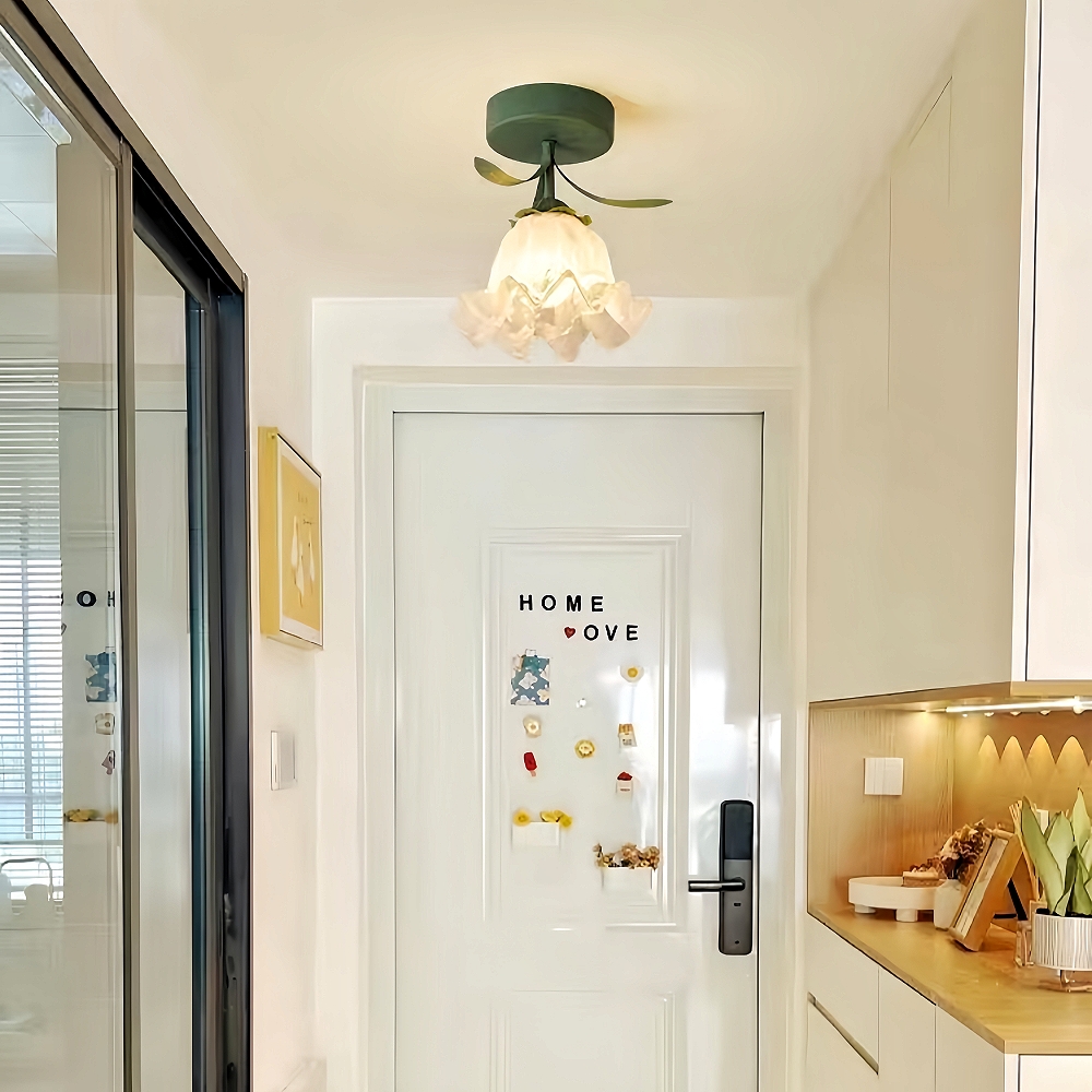 French cream style corridor balcony entrance flower bud shaped glass ceiling light
