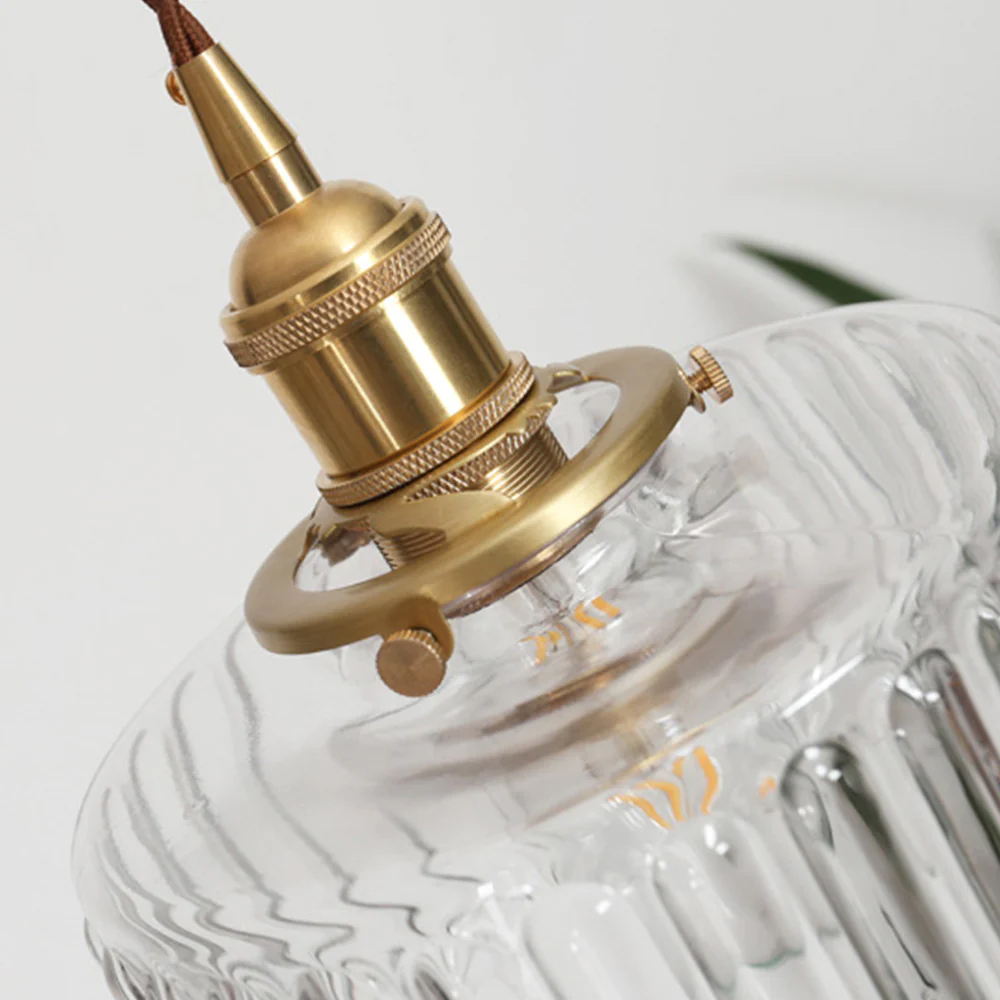 Classic Vintage Green Glass Pendant Light Cylinder Wavy Small Light Fixture