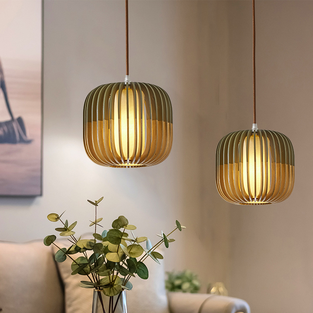 Pumpkin shaped Wooden Chandelier Handmade Nordic Hanging Lamp