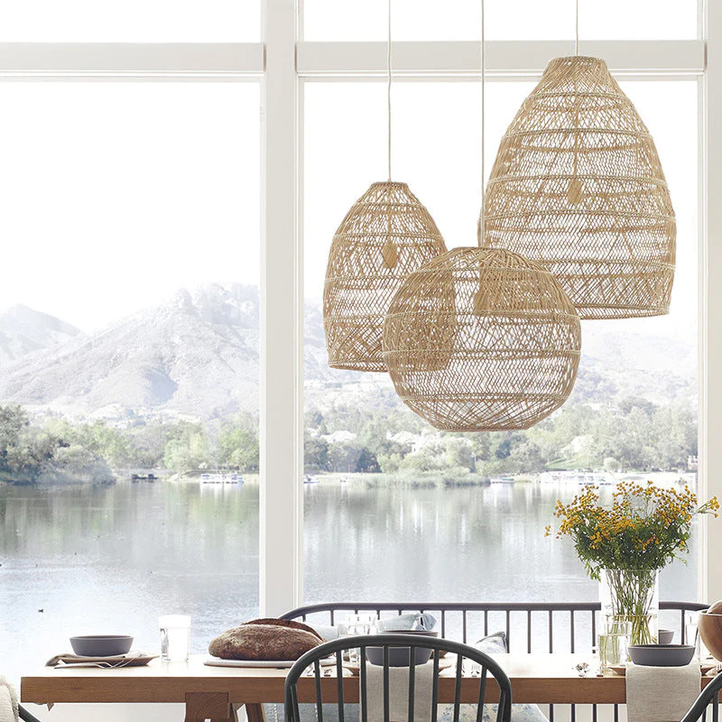 Basket Rattan Woven Lantern Chandelier Pendant Lamp Shade