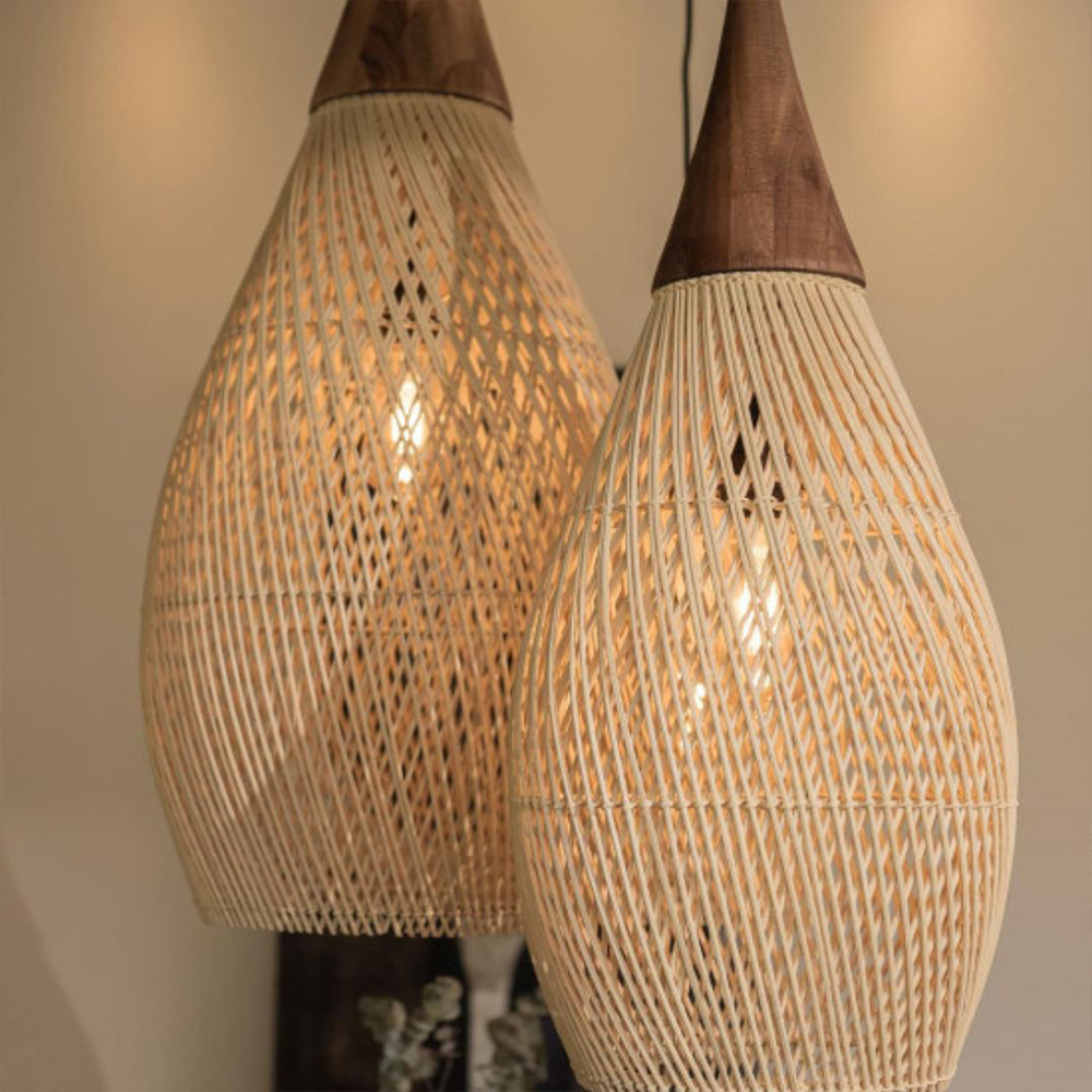 Rattan Pendant Light Wabi Sabi Style Retro Dining Room Chandelier