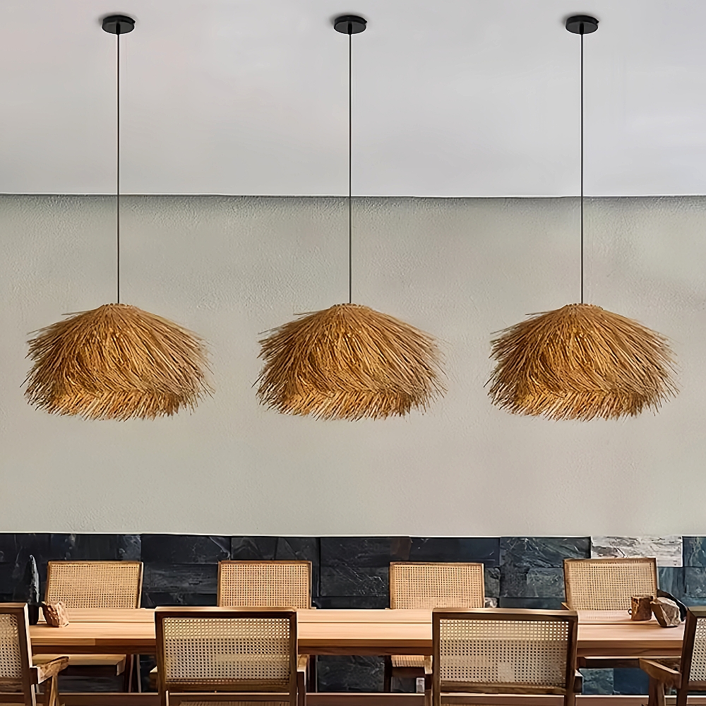 Japanese-style Straw Rattan Chandelier Wabi-sabi Living Room Pendant Light