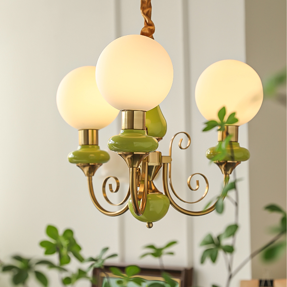 French Pastoral Fruit Green Glass Pendant Lamp B&B Retro Living Room Chandelier