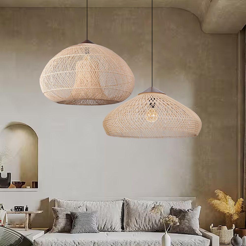 Wabi-sabi Rattan Chandeliers Rustic Handwoven Light Fixture for Restaurant