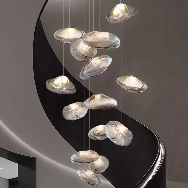 Glass Hanging Chandelier Large Loft Staircase Long Modern Ceiling Light