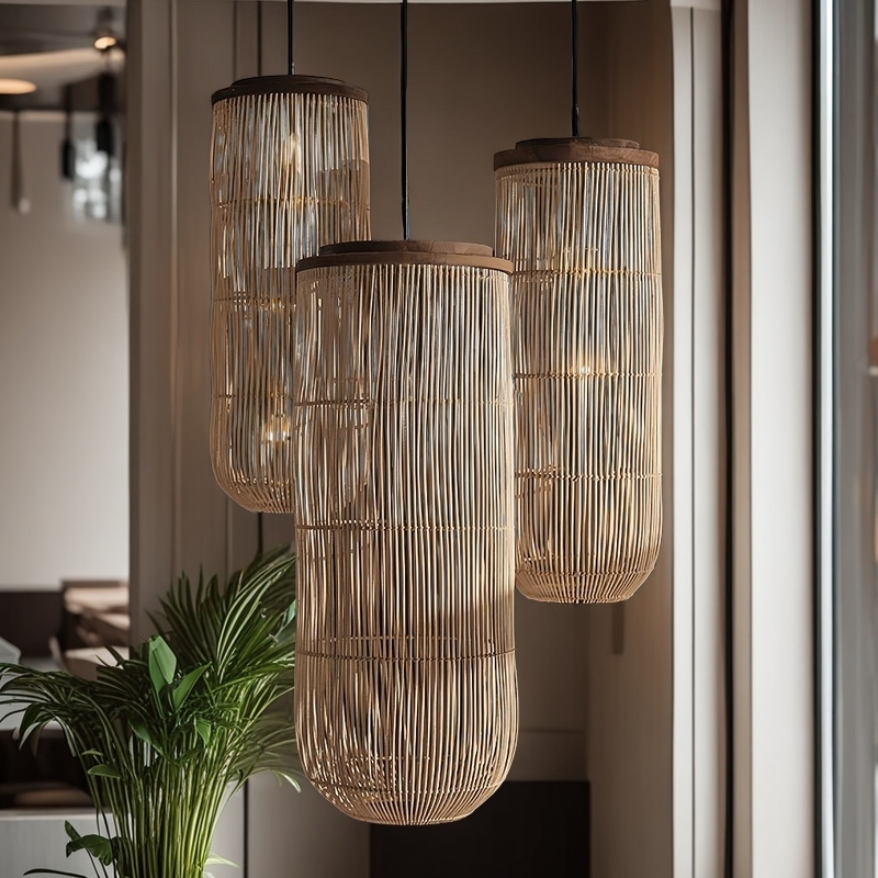 Capsule Rattan Pendant Light Woven Lantern Dining Living Room