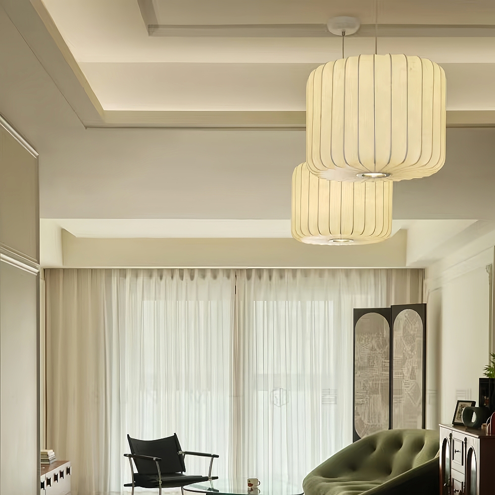 Wabi-Sabi Style Japanese Simple Imitation Silk Pendant Lights Living Room Combination Lamps