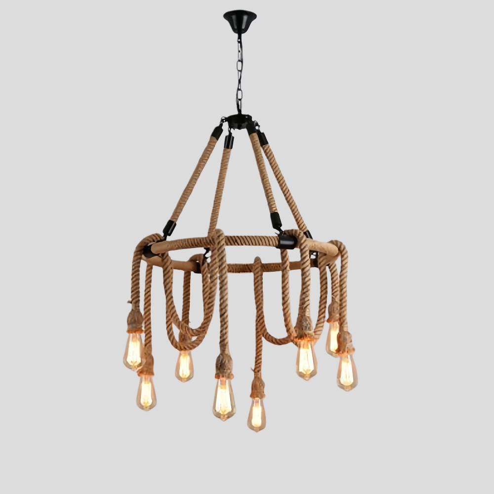 Vintage Industrial Hemp Rope Chandelier Restaurant & Coffee Shop Decor