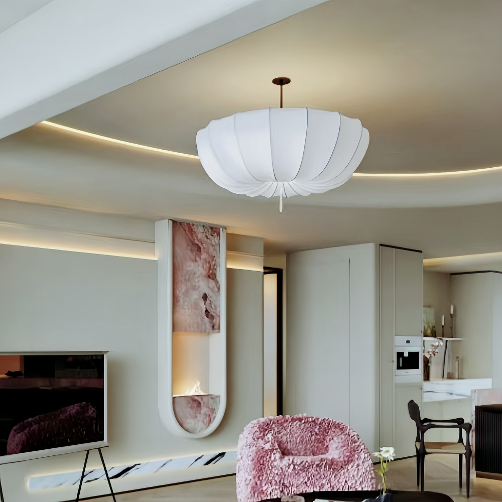 Nordic Medieval Fabric Pendant Lamp French Hotel Living Room Chandelier