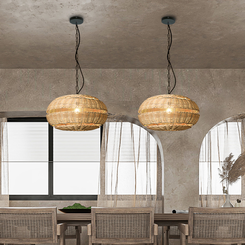 Living Room Rattan Round Ball Wicker Light Shade Wabi Sabi style chandelier