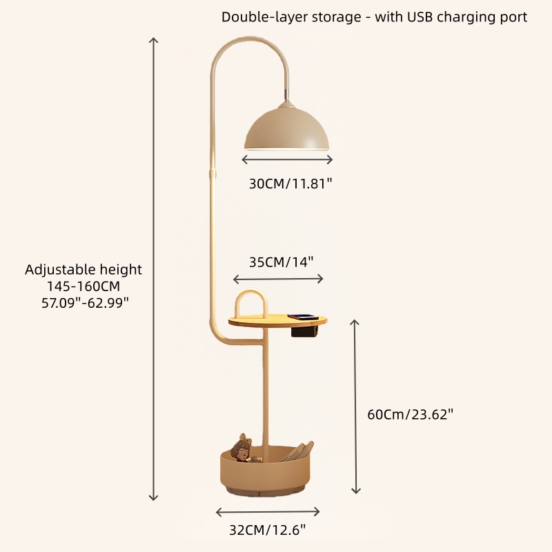 Modern Iron & Marble Floor Lamp with Integrated Storage Rack - Kids Room/Study