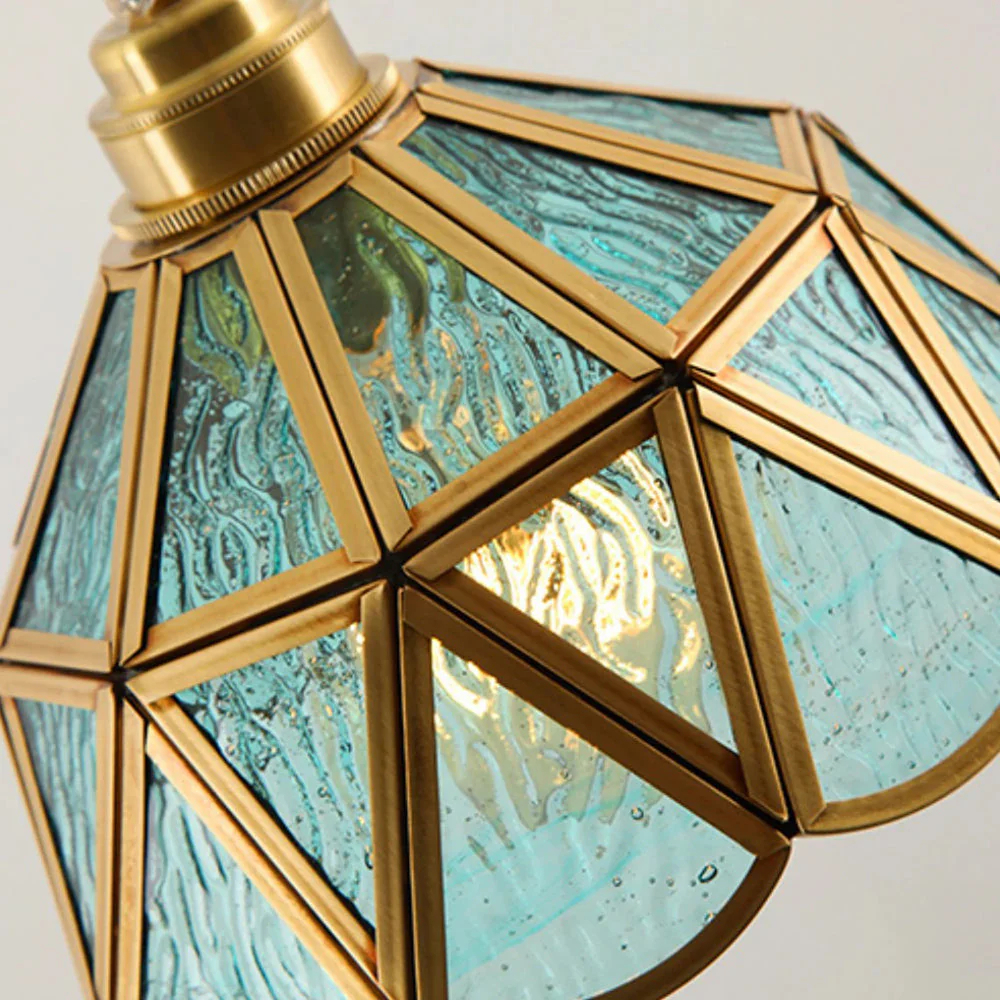 American Retro Artistic Brass Colored Glass Pendant Light Bedside Glass Lamp