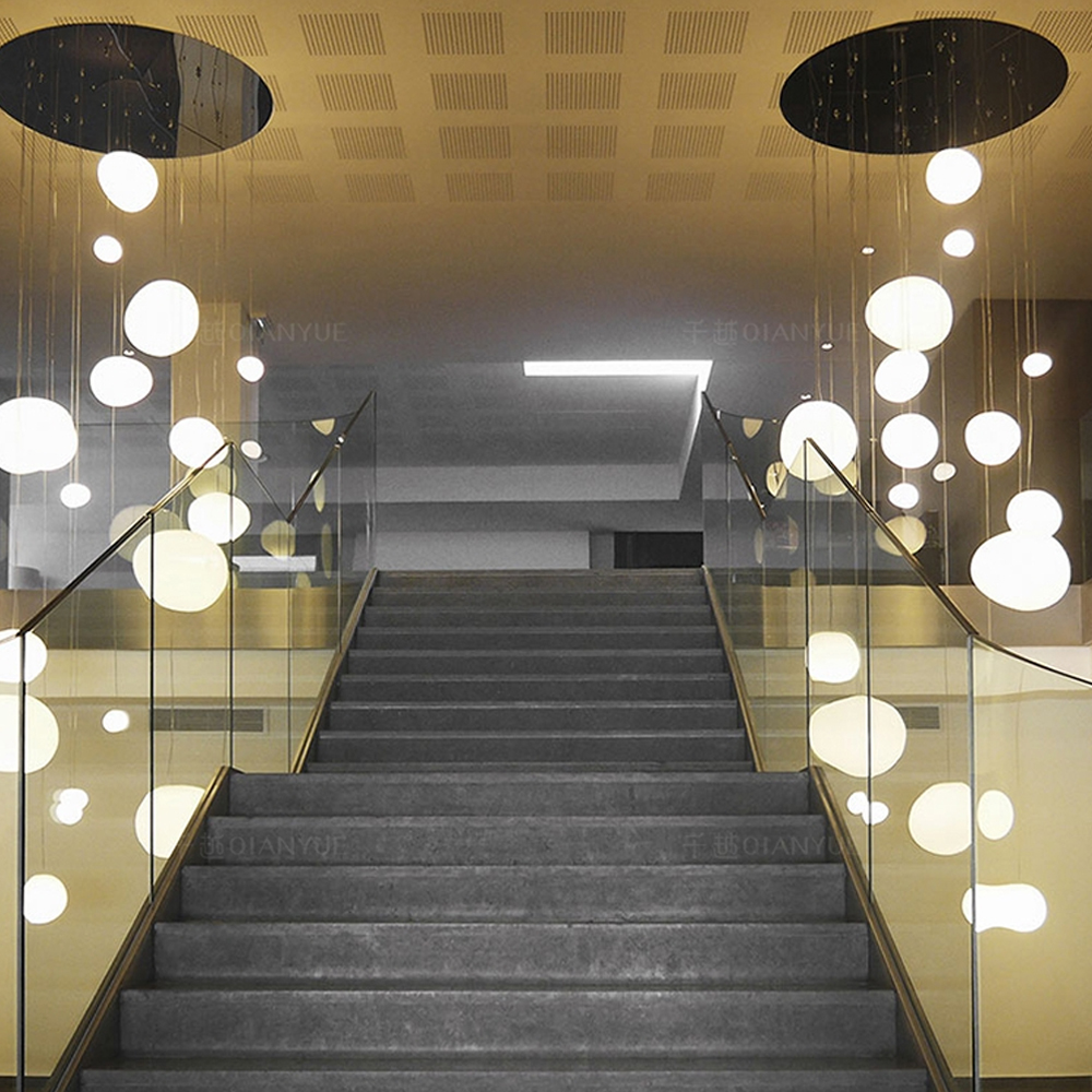 Danish Creative Pebble Chandelier Loft Apartment Duplex Spiral Staircase Pendant Light