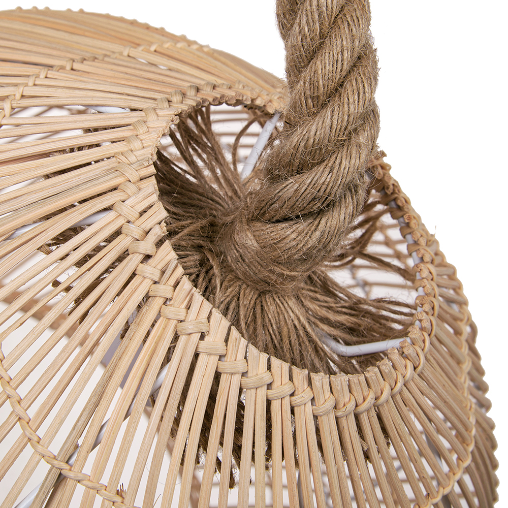 Natural Hand-woven Rattan Chandelier Hemp Rope Hardwired Restaurant Bar Hanging Lighting Fixture