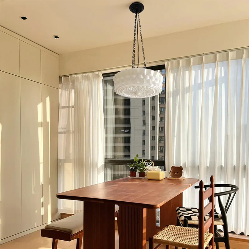 Living Room White Glass Chandelier Vintage Round Pendant Light