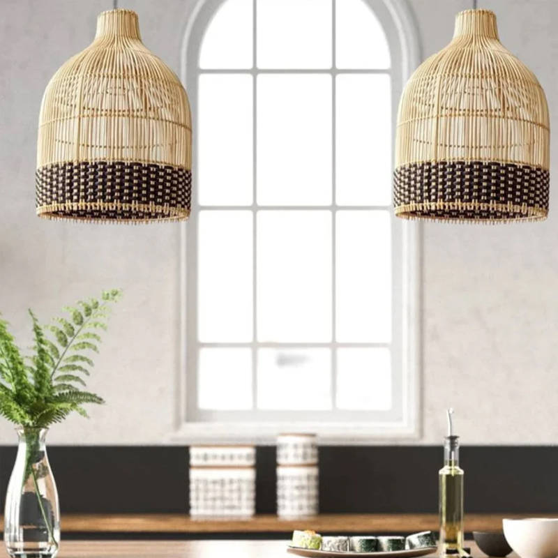Hand Woven Black Rattan Pendant Lamp Shades Dining Room New Light Fixture
