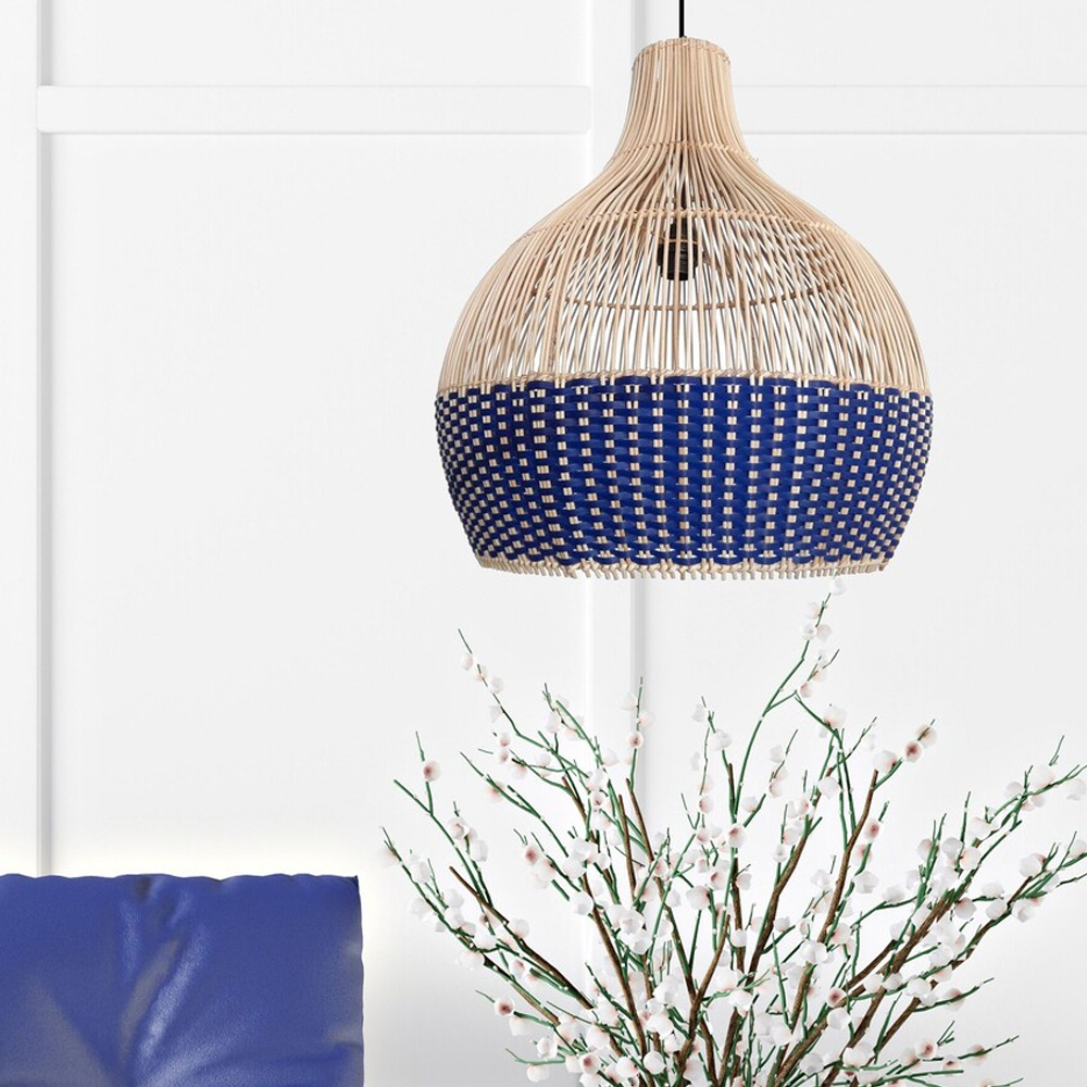 Classic Blue Rattan Pendant Light