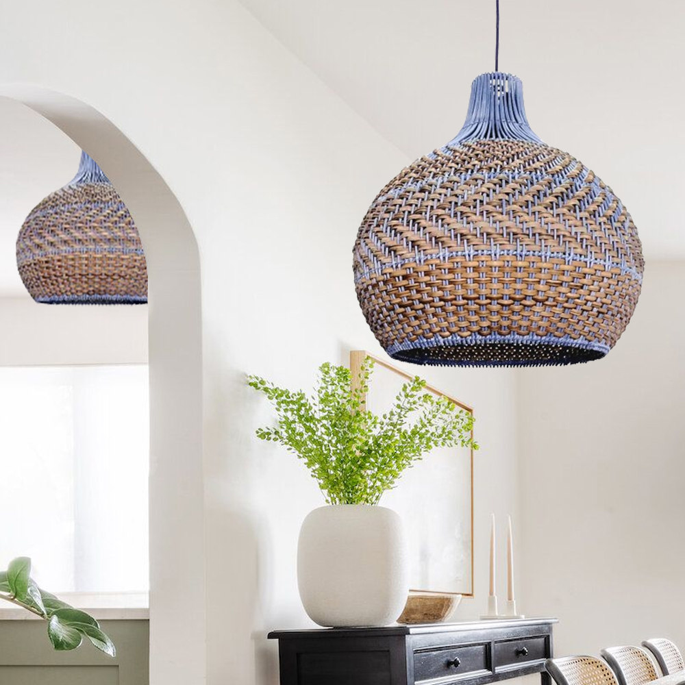 Coastal Kitchen Island Rattan Chandelier Dining Room Wicker Woven Pendant Light