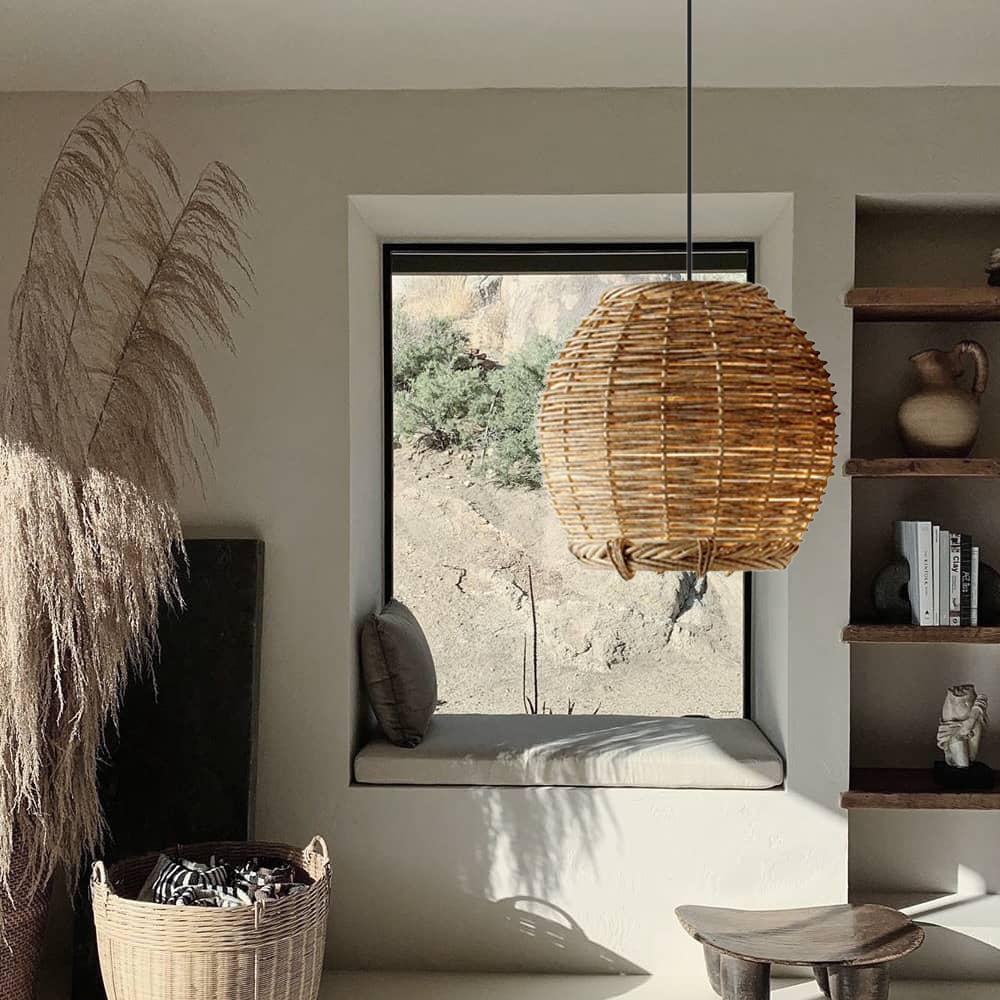 Wabi-Sabi Interior Design Rattan Pendant Light Living Room Bedroom Hanging Lighting Lamp Shade