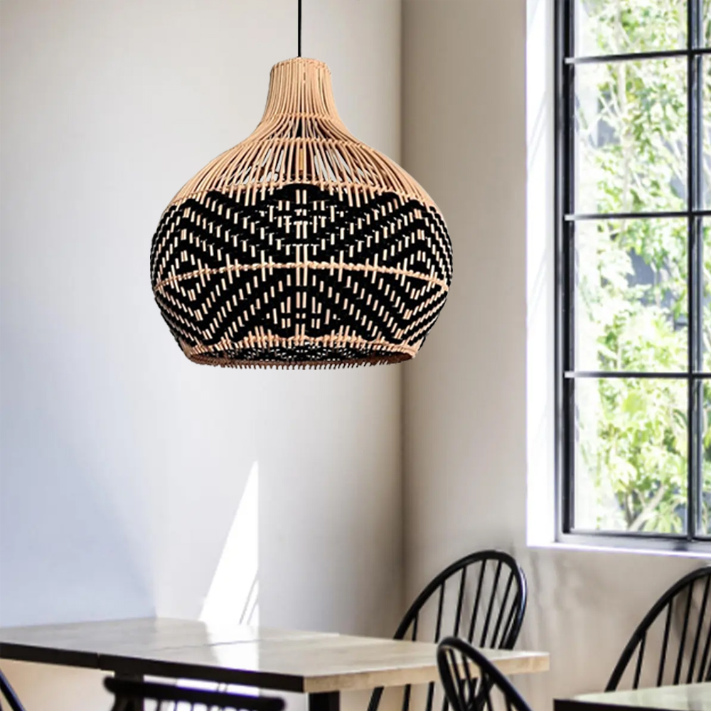 Florida Black Rattan Pendant Light Fixture For Kitchen Island