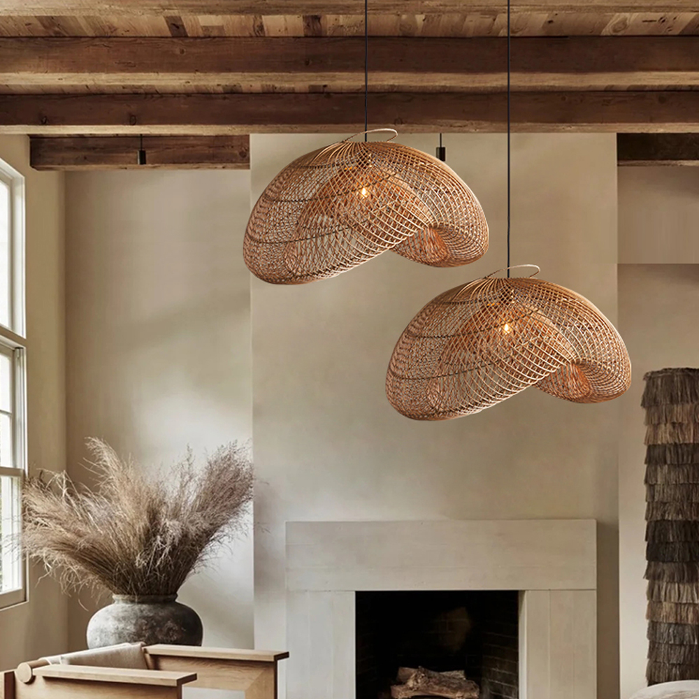 Wabi-Sabi Style Japanese Rattan Pendant Light Fixture For Living Room