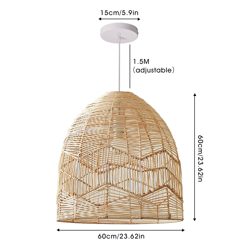Boho ceiling light fixture farmhouse natural hand woven rattan pendant lamp shade