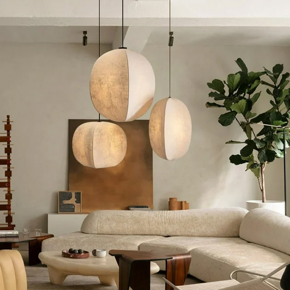 Wabi-sabi Style Living Room Fabric Chandelier Japanese Homestay Light Fixture