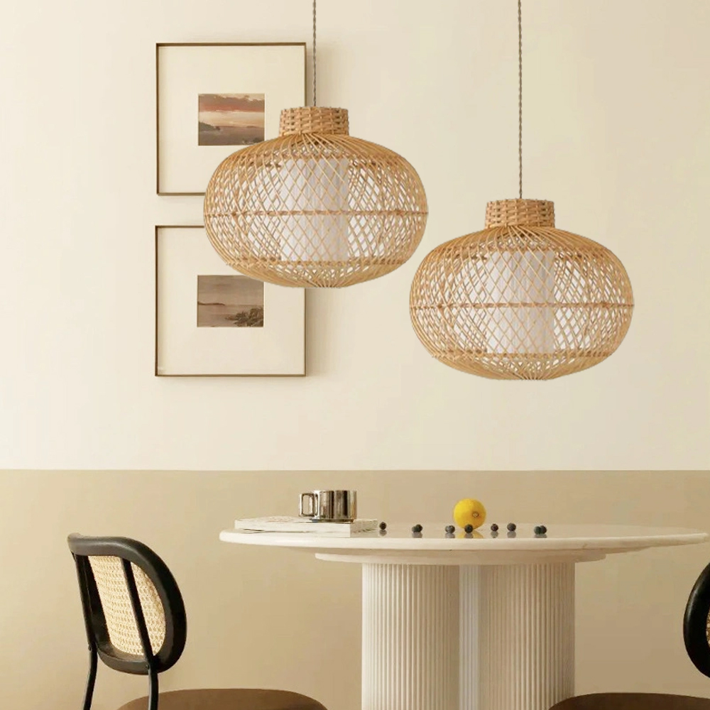 Boho Living Room Rattan Hanging Lighting Fixture Handmade Natural Pendant