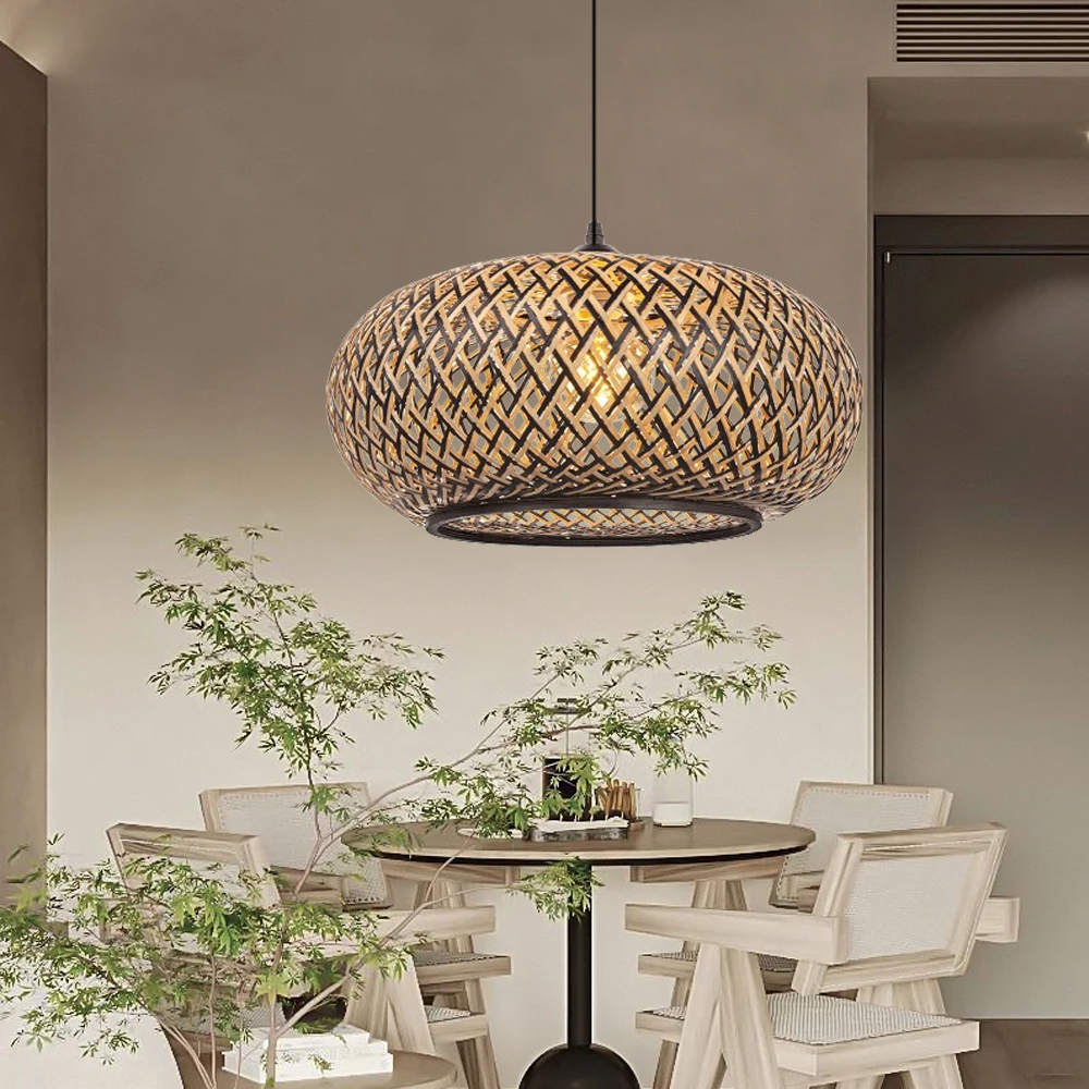 Wabi-sabi Living Room Decor Rattan Pendant Light Dining Room Weave Lamp Shade